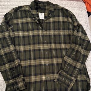 J. Crew Green and Tan Flannel Shirt